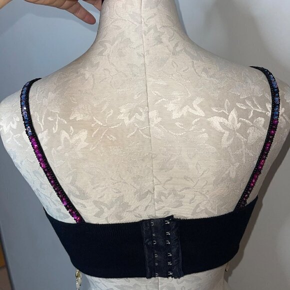 Vintage Sequin Bra Top Size Medium Multicolor Beaded Pearl Fringe Embellished - Picture 8 of 16